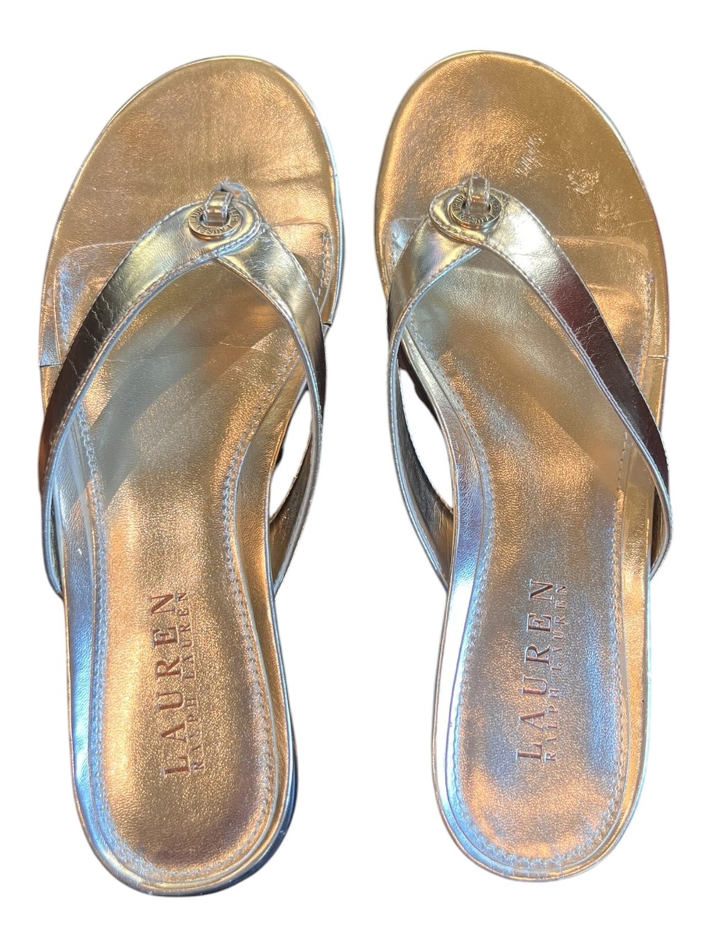 Lauren Ralph Lauren Karmina metallic gold thong sandals. Specifically 9